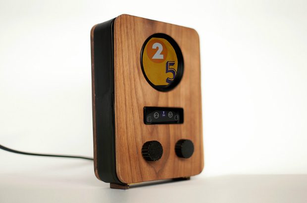 A Pad'io, a cuboid, wooden interface for tablet computers.